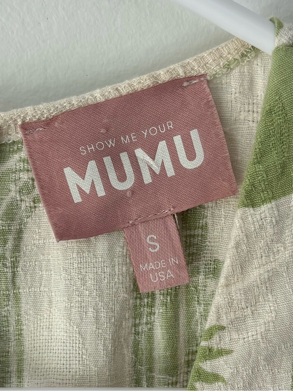 Show Me Your Mumu Jessa Mini Dress Green White Tropical Pattern Linen Blend - Picture 5 of 9